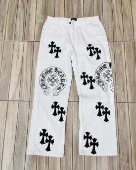 Aesthetic Y2K Chrome Heart Cross Printed Straight Fit Baggy Jeans