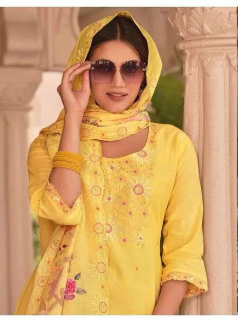 Appealing Yellow Color Designer Embroidered Salwar With Fancy Dupatta For Women