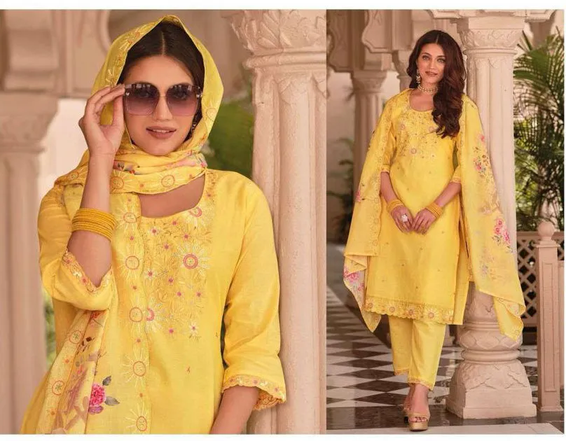 Appealing Yellow Color Designer Embroidered Salwar With Fancy Dupatta For Women