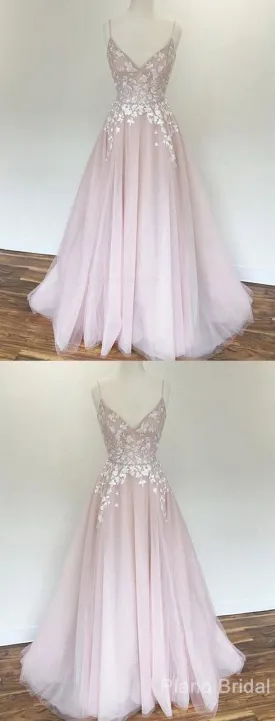 Appliques Prom Dresses, Pink Prom Dresses, Prom Dresses, A Line Prom Dresses, Long Long Prom Dresses