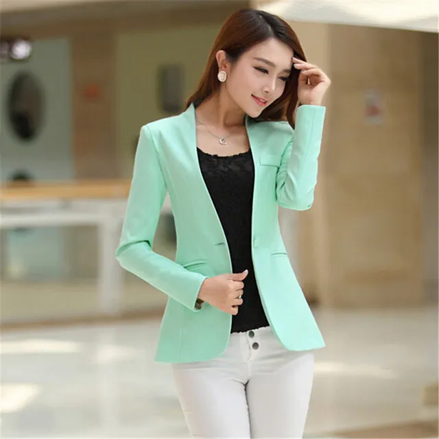 Autumn Women Blazers And Jackets Candy Color Jacket Long Sleeve Slim Suit One Button Women Jacket big Size S-2XL Blazer C1776