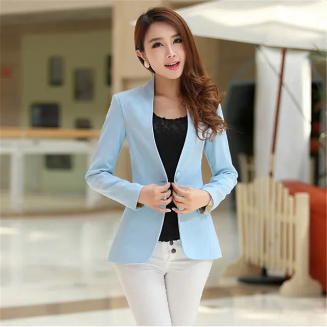 Autumn Women Blazers And Jackets Candy Color Jacket Long Sleeve Slim Suit One Button Women Jacket big Size S-2XL Blazer C1776