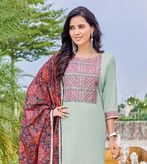 Beautiful Green Colored Weaving With Hand Work Viscose Salwar Suits Sets For Women