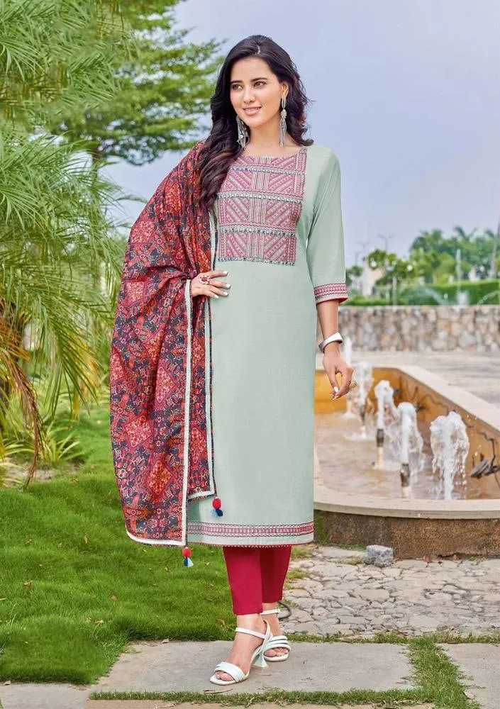 Beautiful Green Colored Weaving With Hand Work Viscose Salwar Suits Sets For Women