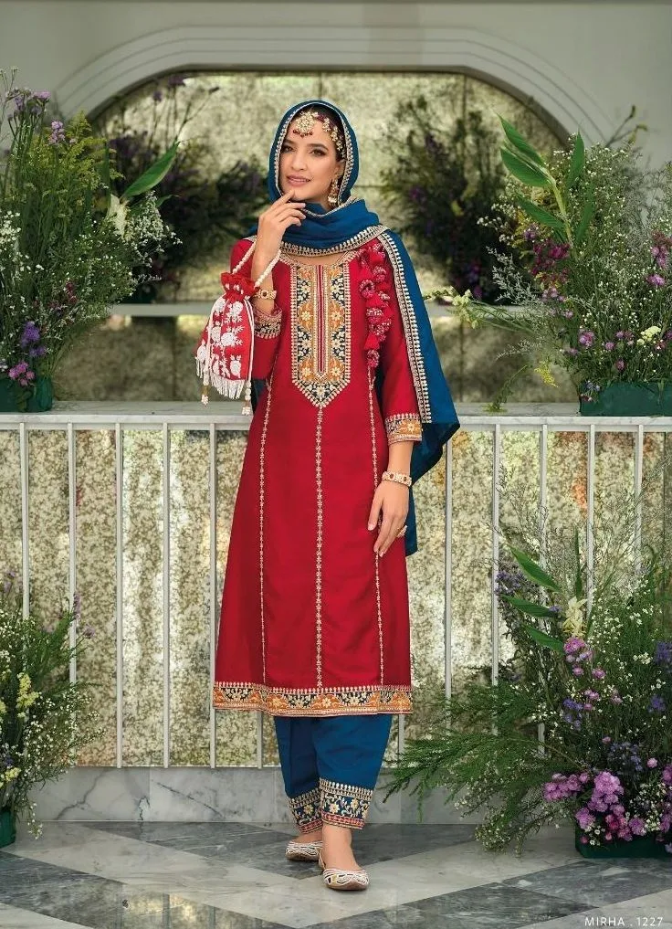 Beautiful Red Color Premium Silk Kurti With Embroidery Work For Women