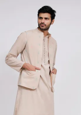 Beige Dobby Nehru Jacket