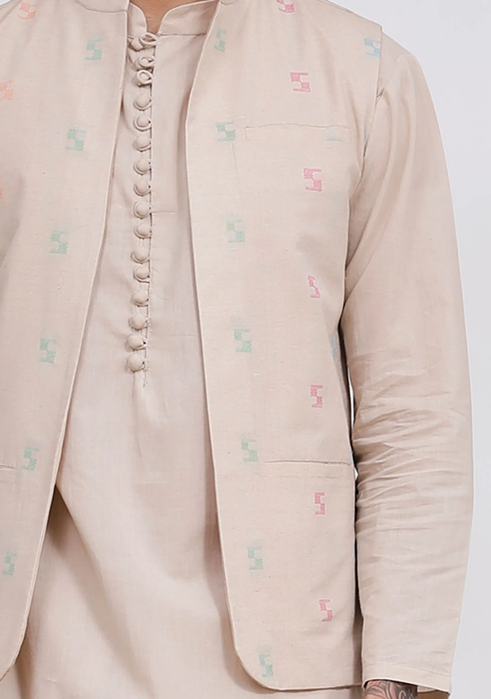 Beige Dobby Nehru Jacket