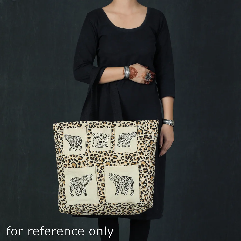 Beige - Hand Block Print Cotton Shoulder Bag