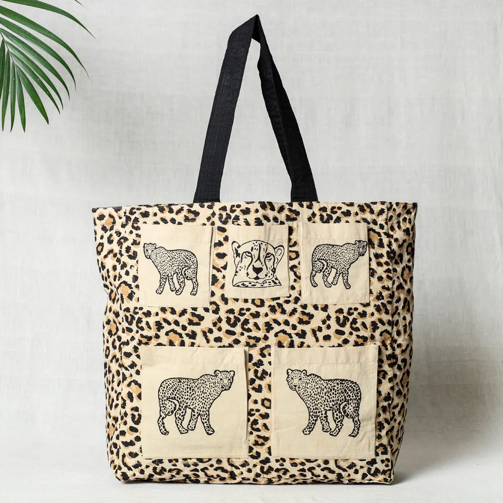 Beige - Hand Block Print Cotton Shoulder Bag