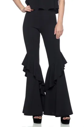 Black Flares Into Bell Bottoms Ruffles Pants