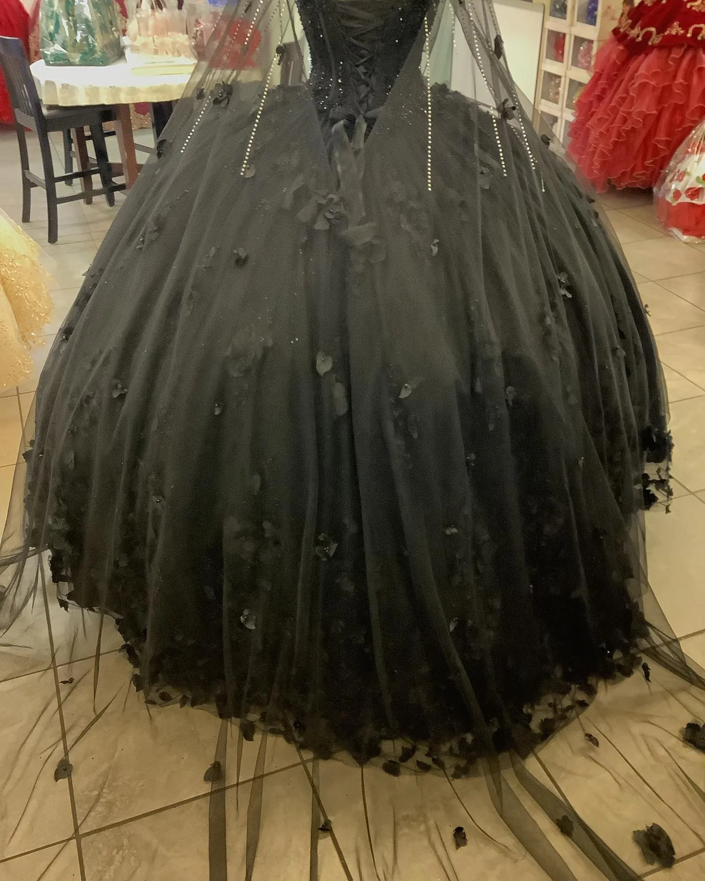 Black Quinceanera Dresses with Flowers Long Sweet 16 Dresses