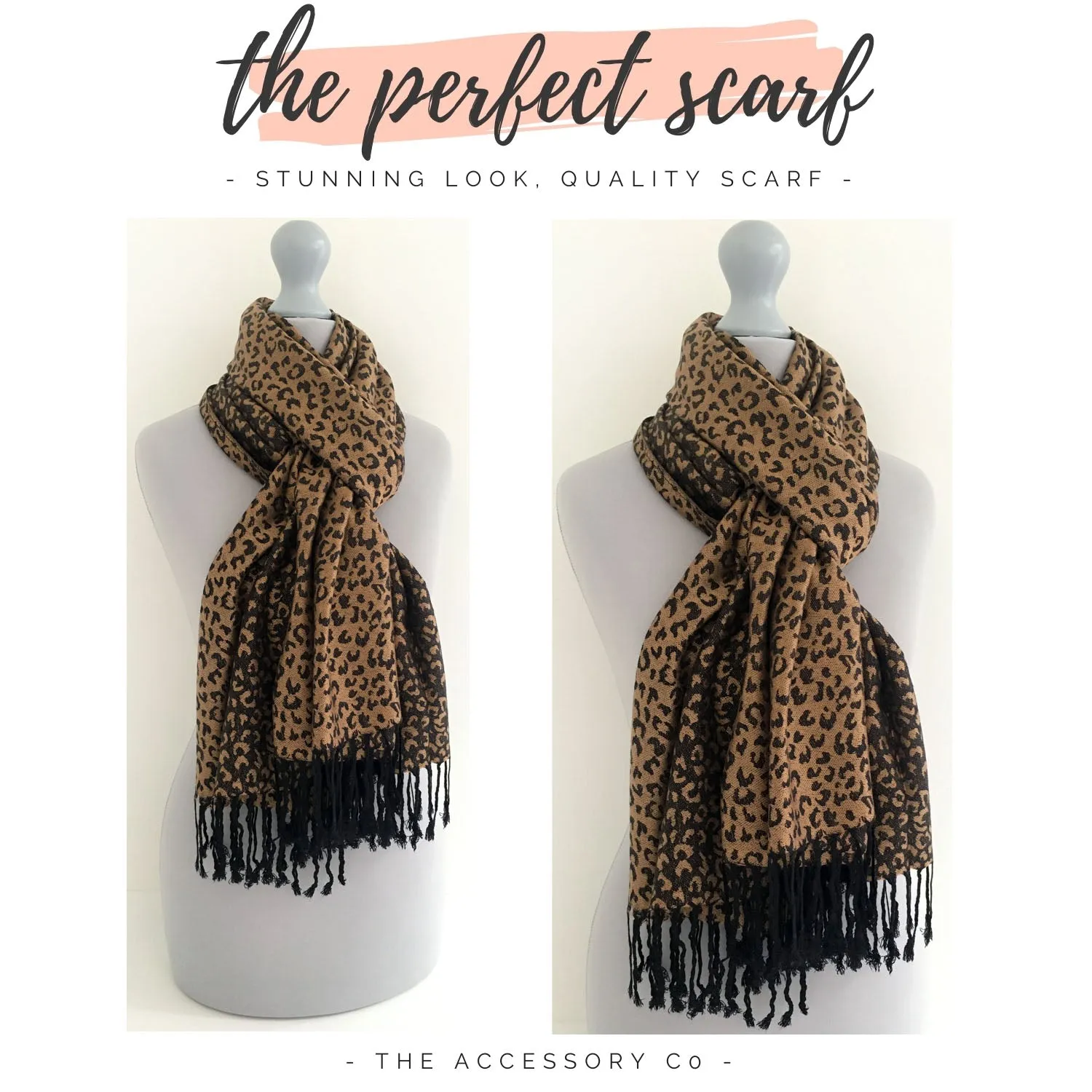 BROWN SMALL LEOPARD PRINT REVERSIBLE PASHMINA SHAWL SCARF