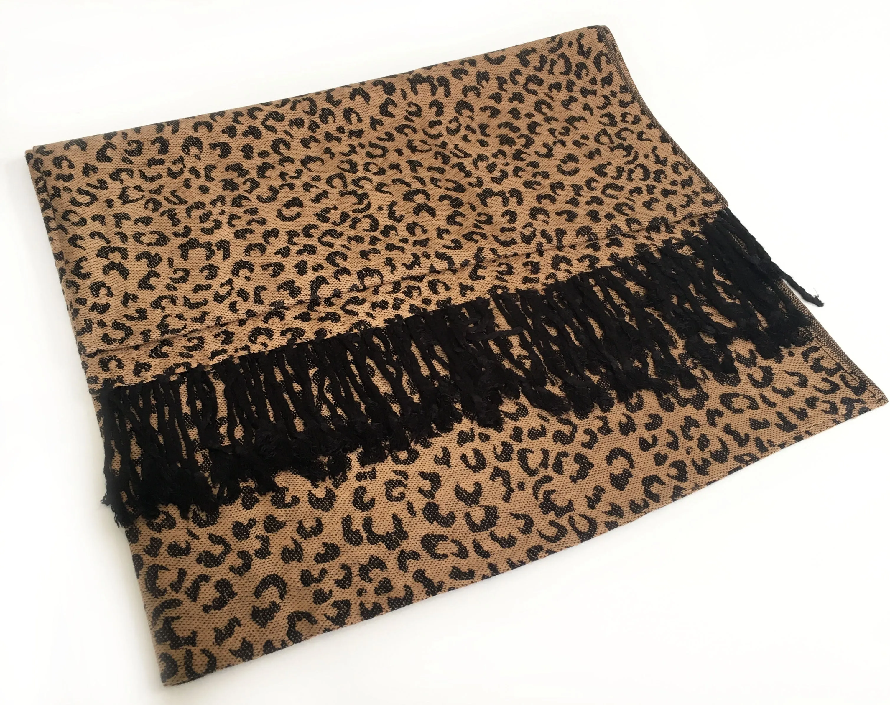 BROWN SMALL LEOPARD PRINT REVERSIBLE PASHMINA SHAWL SCARF