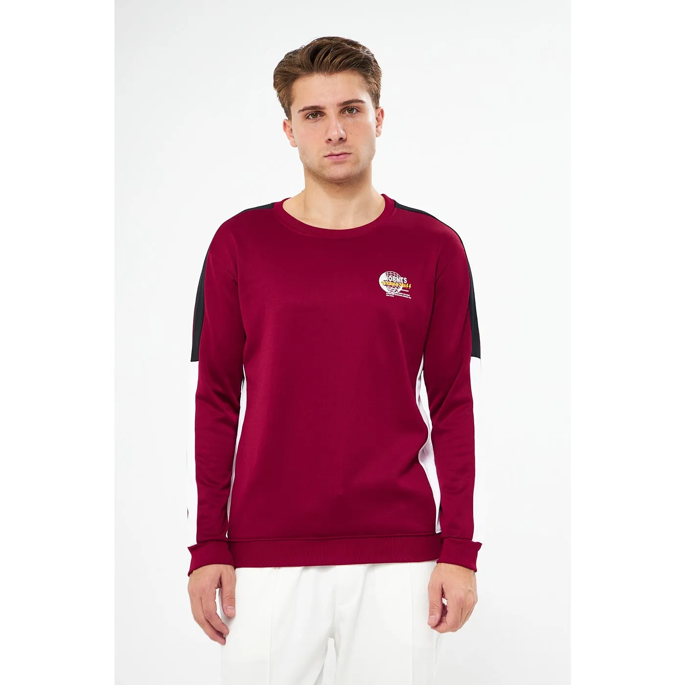 Burgundy Stripe Crew Neck Sweatshirt