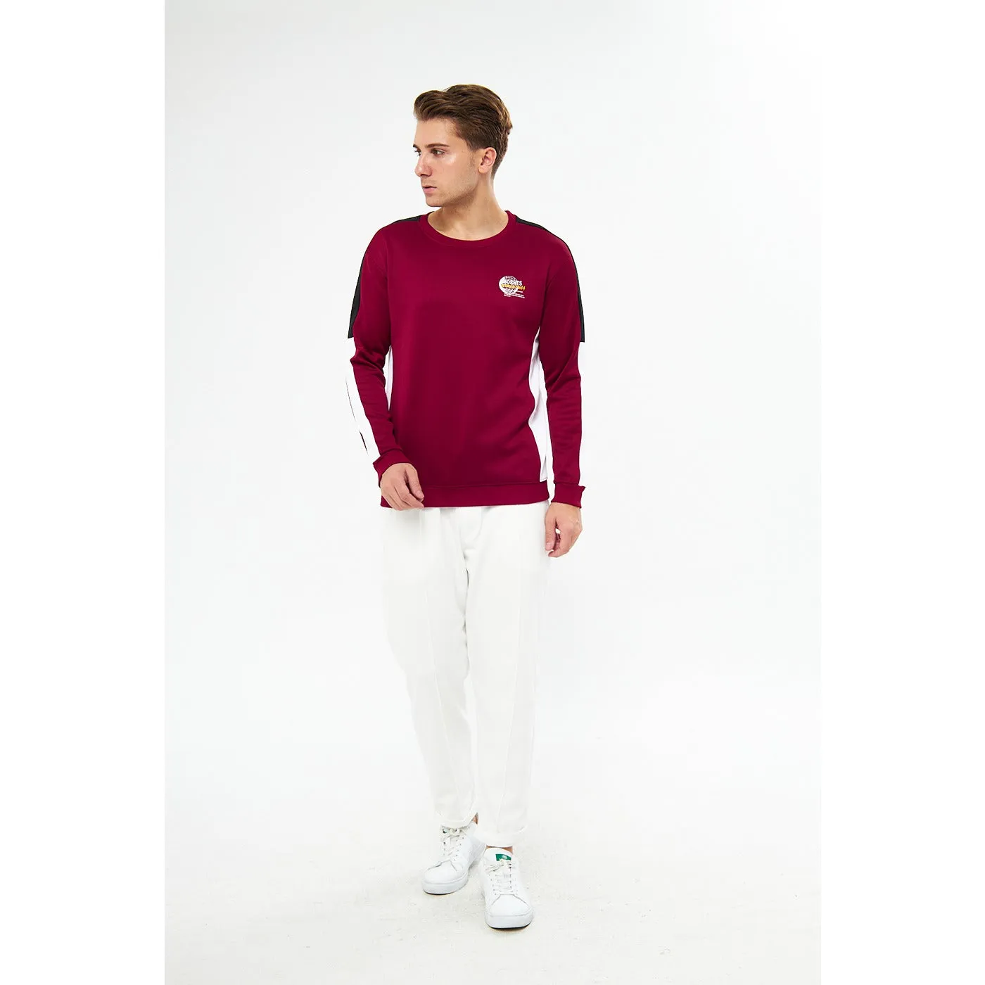 Burgundy Stripe Crew Neck Sweatshirt