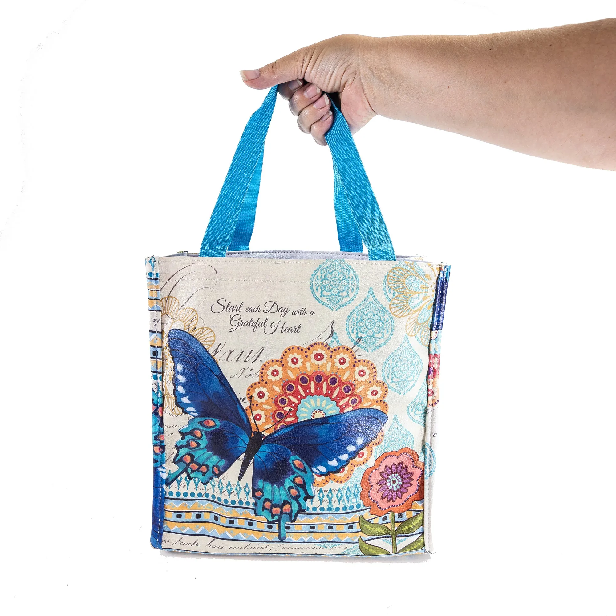 Butterfly Print Bible Study Tote Bag - "Grateful Heart"