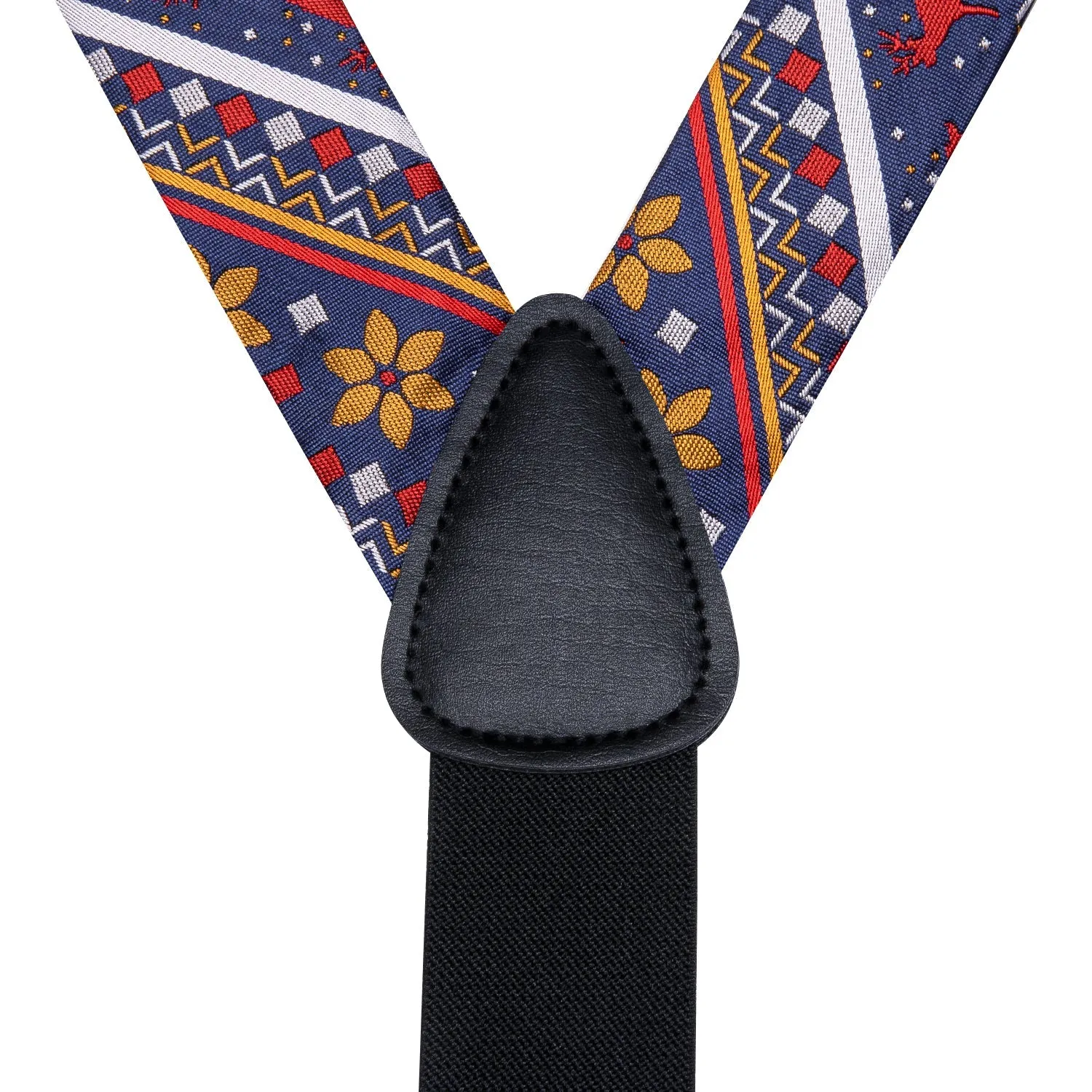 Christmas Navy Blue Red Deer Novelty Y Back Brace Clip-on Men's Suspender with Bow Tie Set