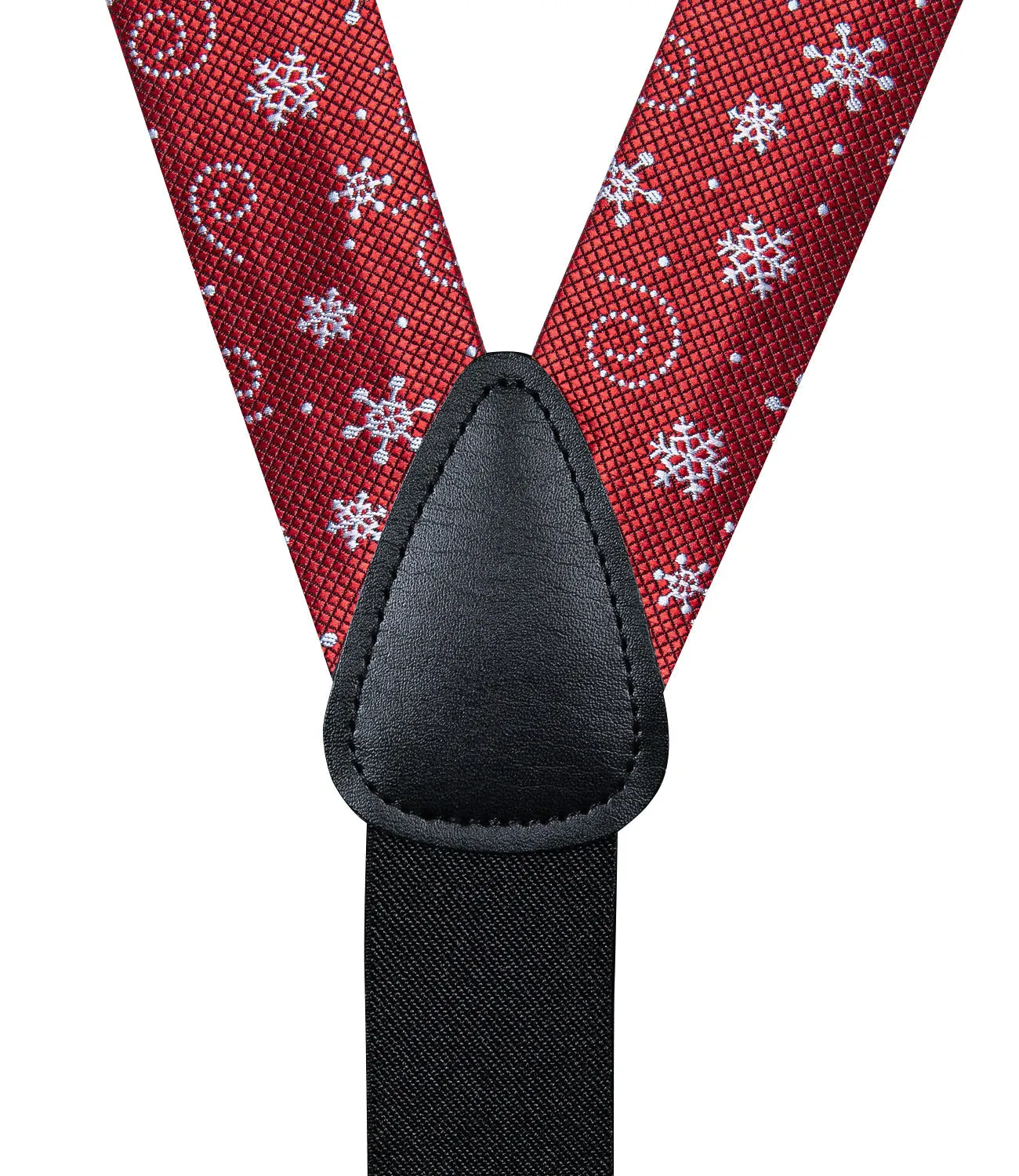 Christmas WineRed Snow Novelty Y Back Brace Clip-on Men's Suspender with Bow Tie Set