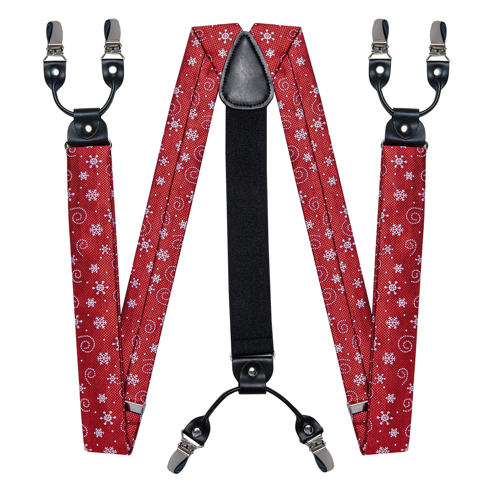 Christmas WineRed Snow Novelty Y Back Brace Clip-on Men's Suspender with Bow Tie Set