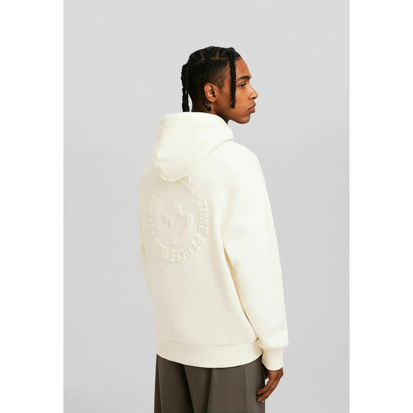 Cream Hoodie with Back Embossed Logo