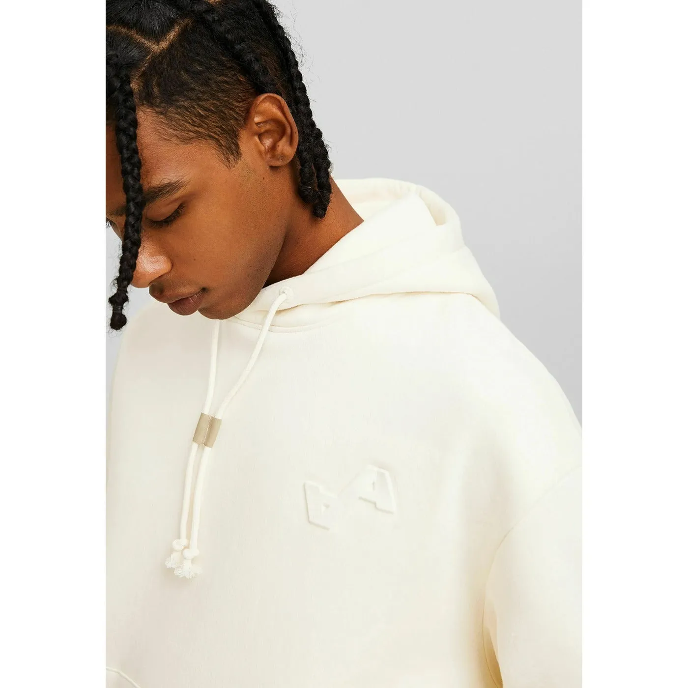 Cream Hoodie with Back Embossed Logo