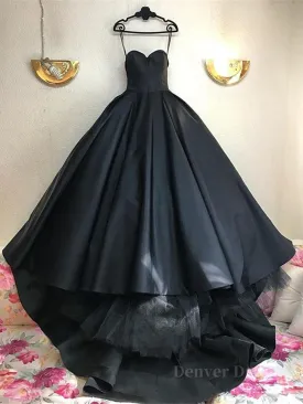 Custom Made Thin Straps Sweetheart Neck Black Ball Gown Black Long Prom Dresses Evening Dresses