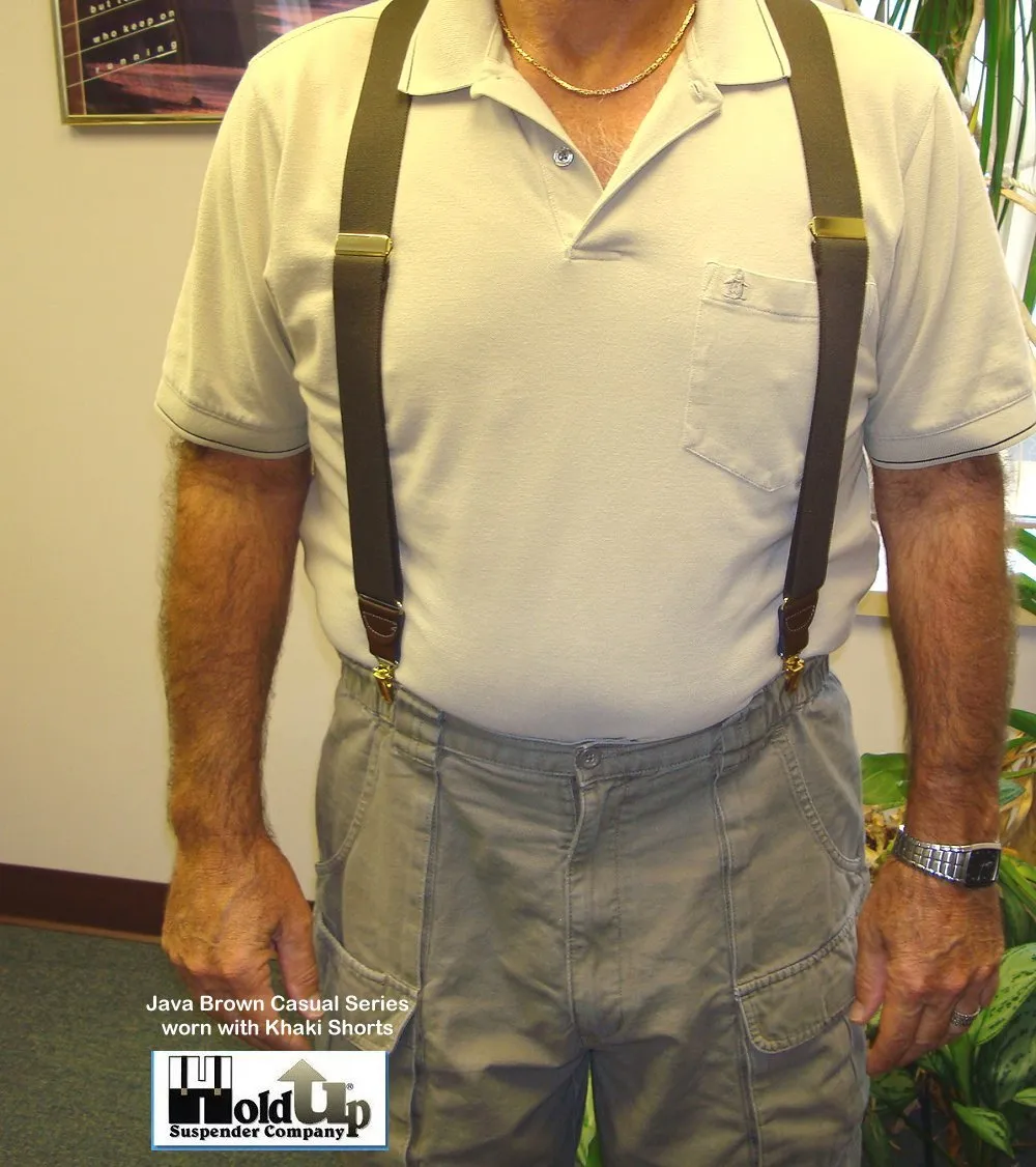 Dark Java Brown Casual Series Holdup Y-back Suspenders with Patented No-slip Gold-tone Clips