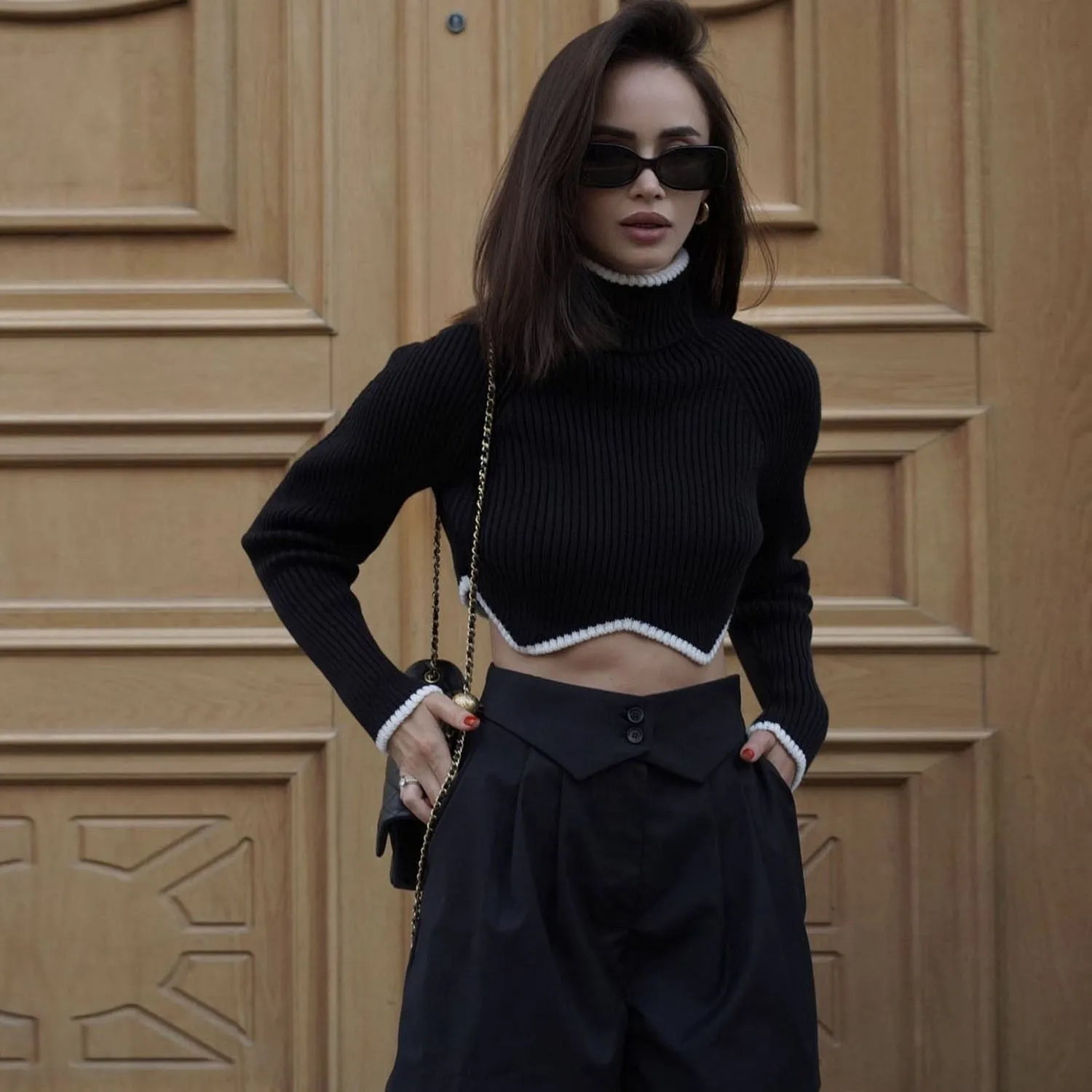 deanwangkt Turtleneck Crop Sweater Women Fashion Christmas Sweaters Winter Solid Knitted Long Sleeve Slim Pullovers Jumpers Knitwears