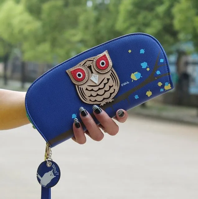 DUDINI Cute Owl Stereoscopic Printing Rounded Zipper Long Women Wallet Ladies' Clutches Short Change Purses Card Holders