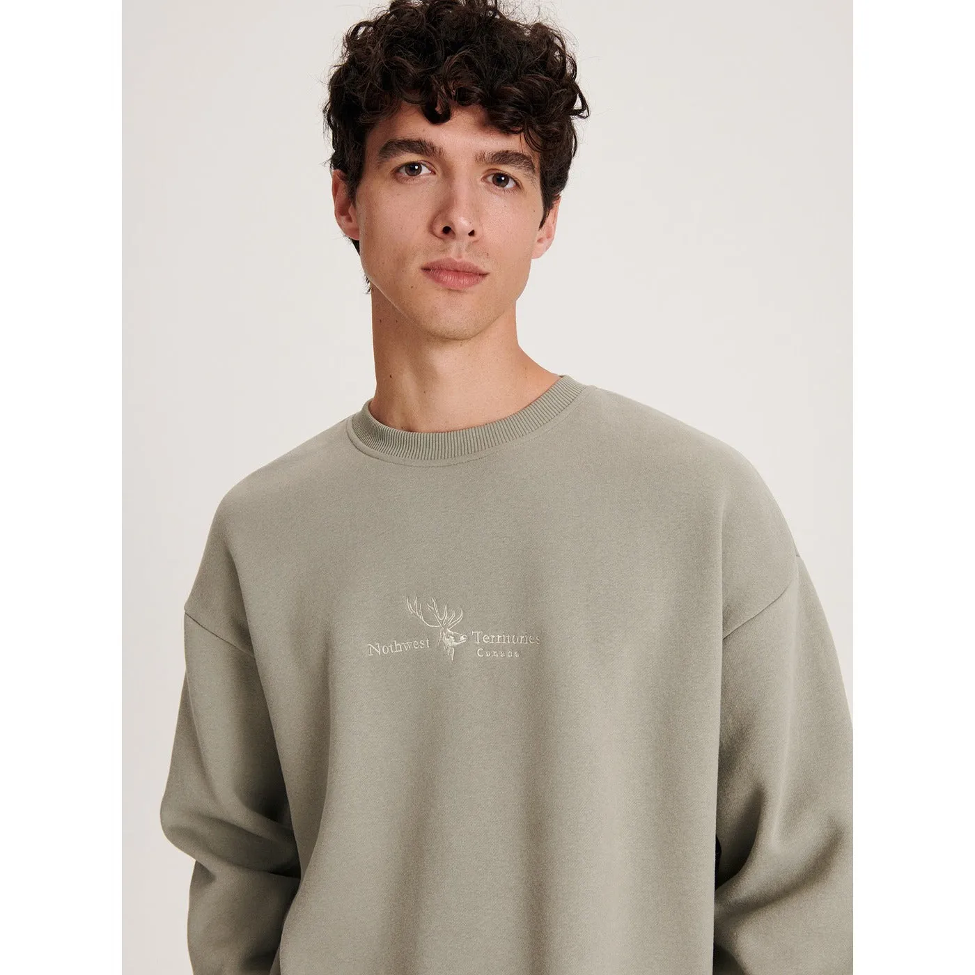 Dusty Green Embroidery Detailing Sweatshirt