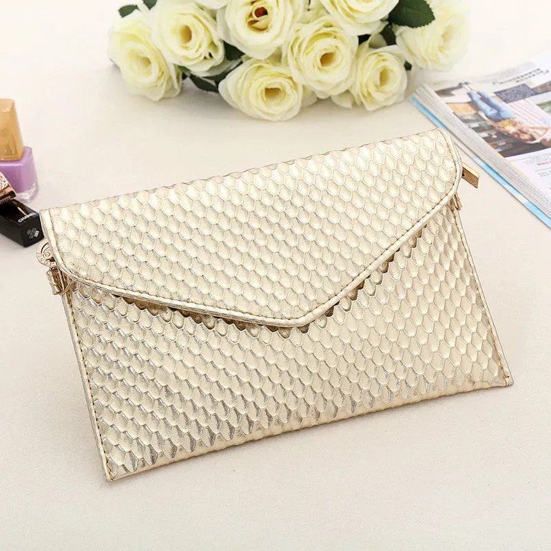 Envelope Day Clutch Women Leather Evening Tote Bags Handbag Change Purses Wallet Ladies Crossbody Messenger Shoulder Bag Golden