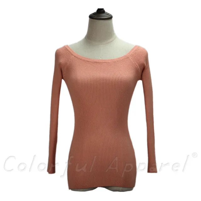 FATIKA Autumn and Winter Basic Women Sweater slit neckline Strapless Sweater thickening Sweater Off Shoulder Pullover Sweaters