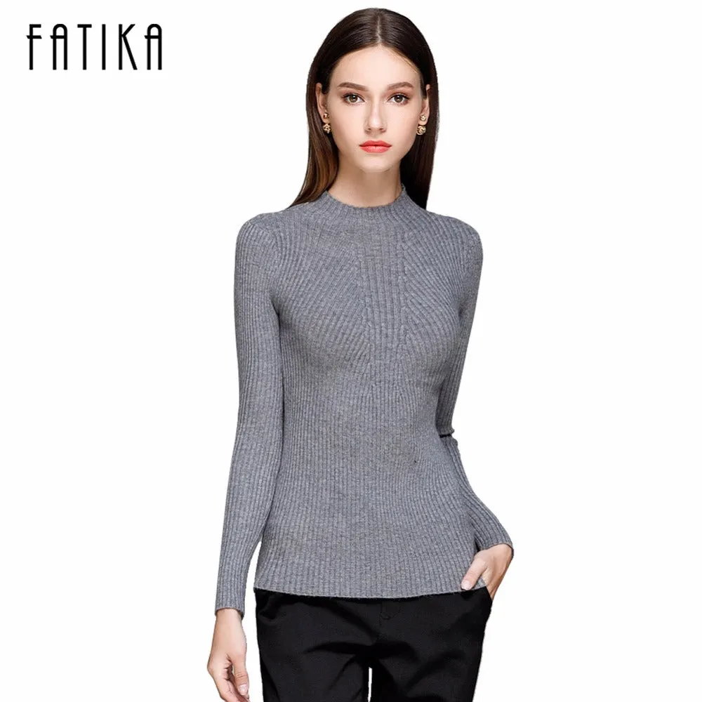 FATIKA Women Turtleneck Knitted Sweater Female Knitted Slim Pullover Ladies all-match Basic Thin Long Sleeve Shirt Clothing