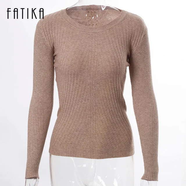 FATIKA Womens Autumn Winter Cashmere Blended Sweater O-Neck Pullovers Long Sleeve Jumpers Women's Knitted Sweaters