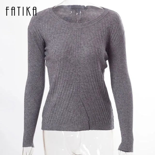 FATIKA Womens Autumn Winter Cashmere Blended Sweater O-Neck Pullovers Long Sleeve Jumpers Women's Knitted Sweaters