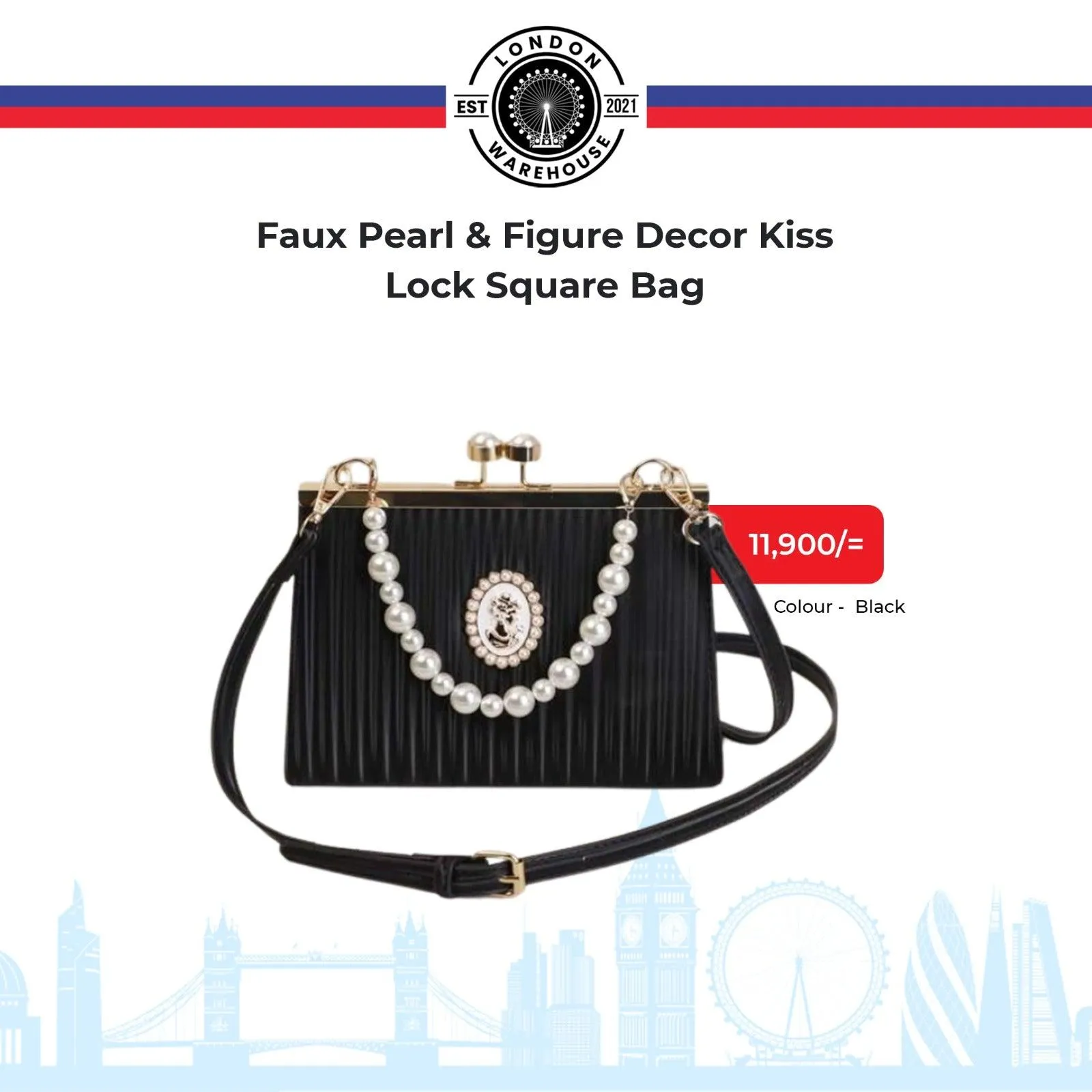 Faux Pearl & Figure Decor Kiss Lock Square Bag