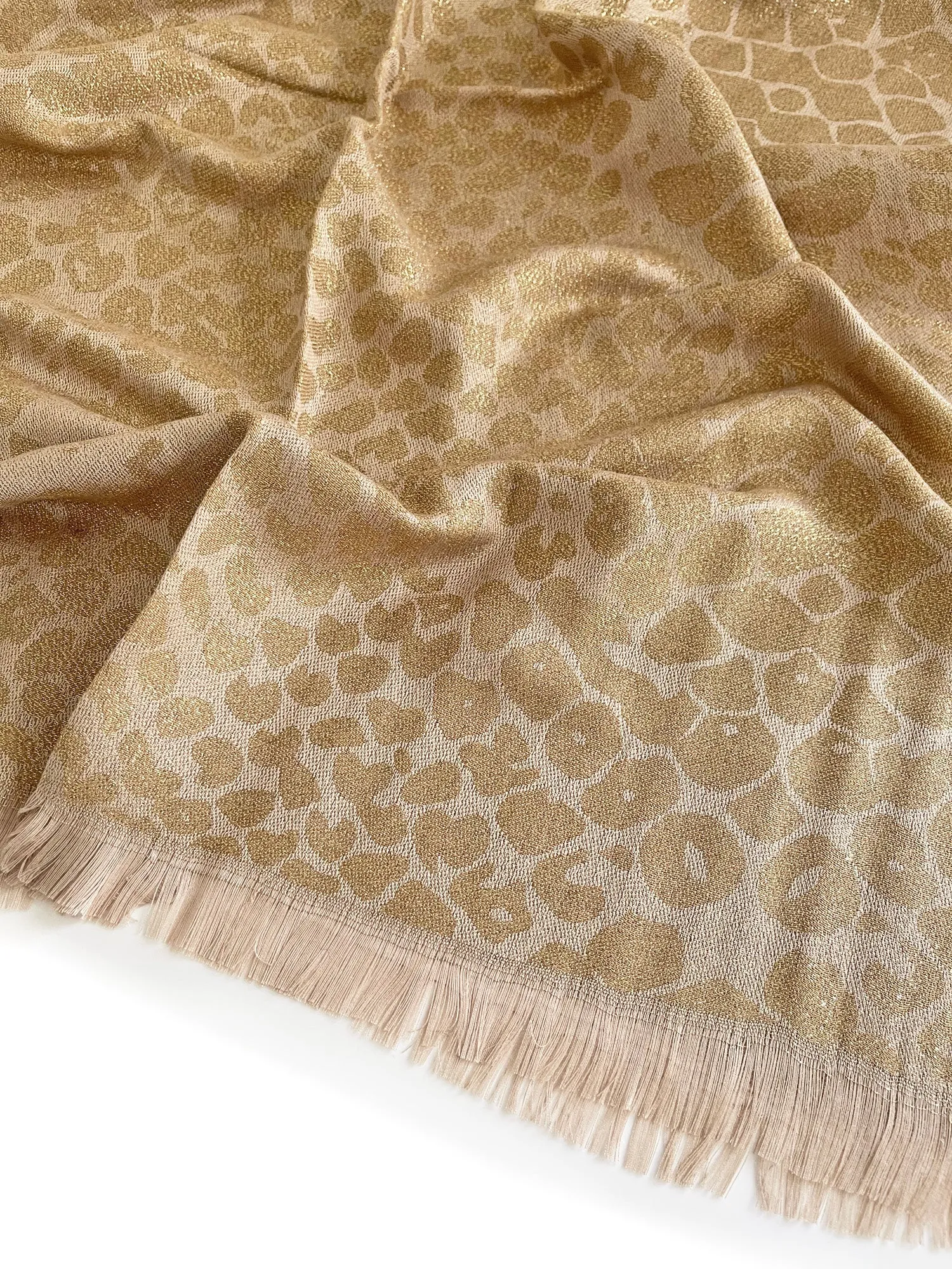 GOLD SPARKLY METALLIC LEOPARD PRINT EVENING SHAWL SCARF