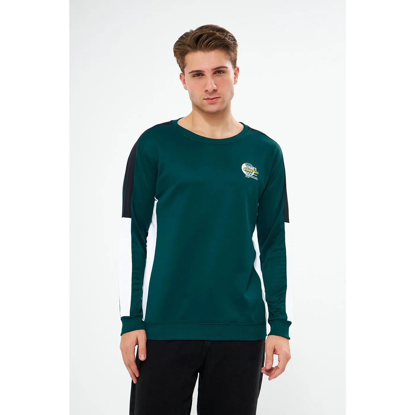 Green Stripe Crew Neck Sweatshirt