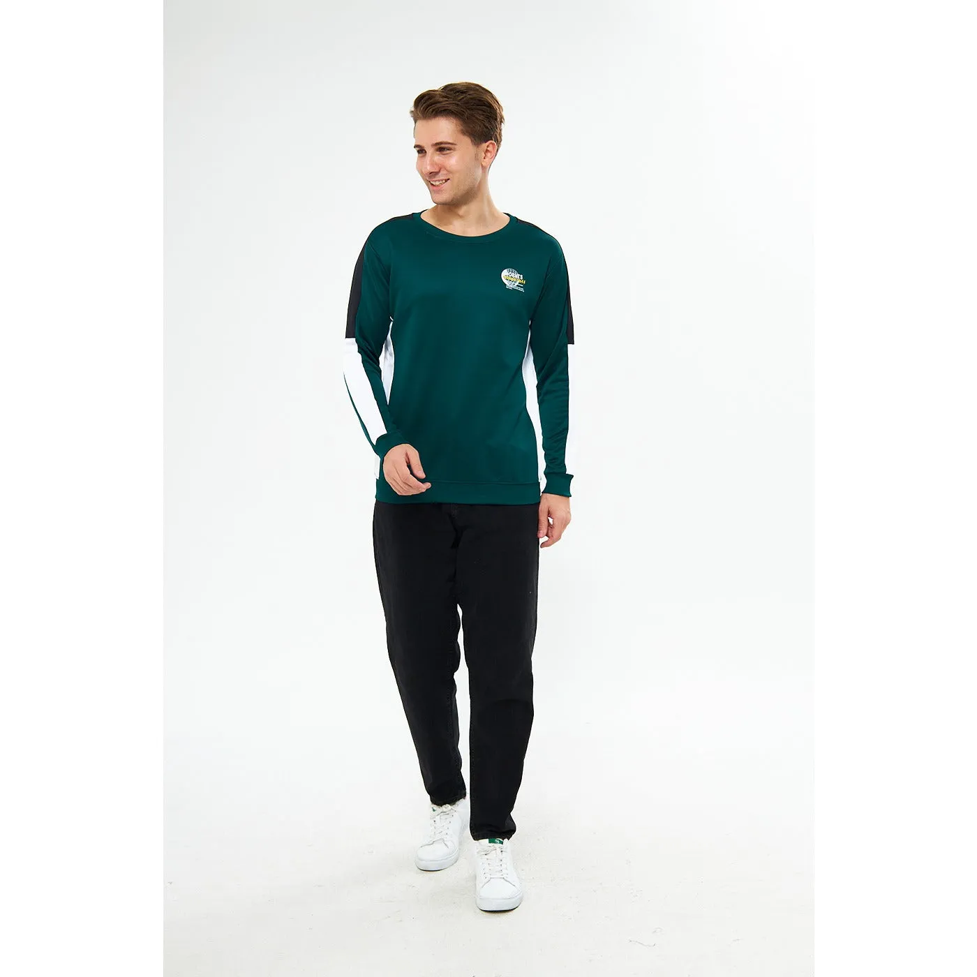 Green Stripe Crew Neck Sweatshirt