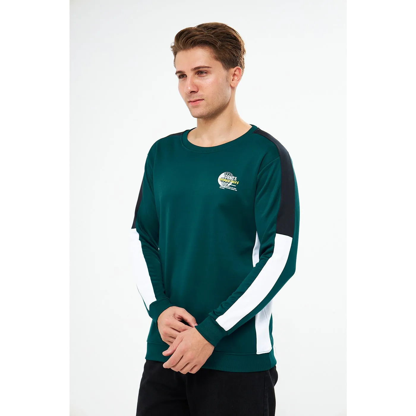 Green Stripe Crew Neck Sweatshirt