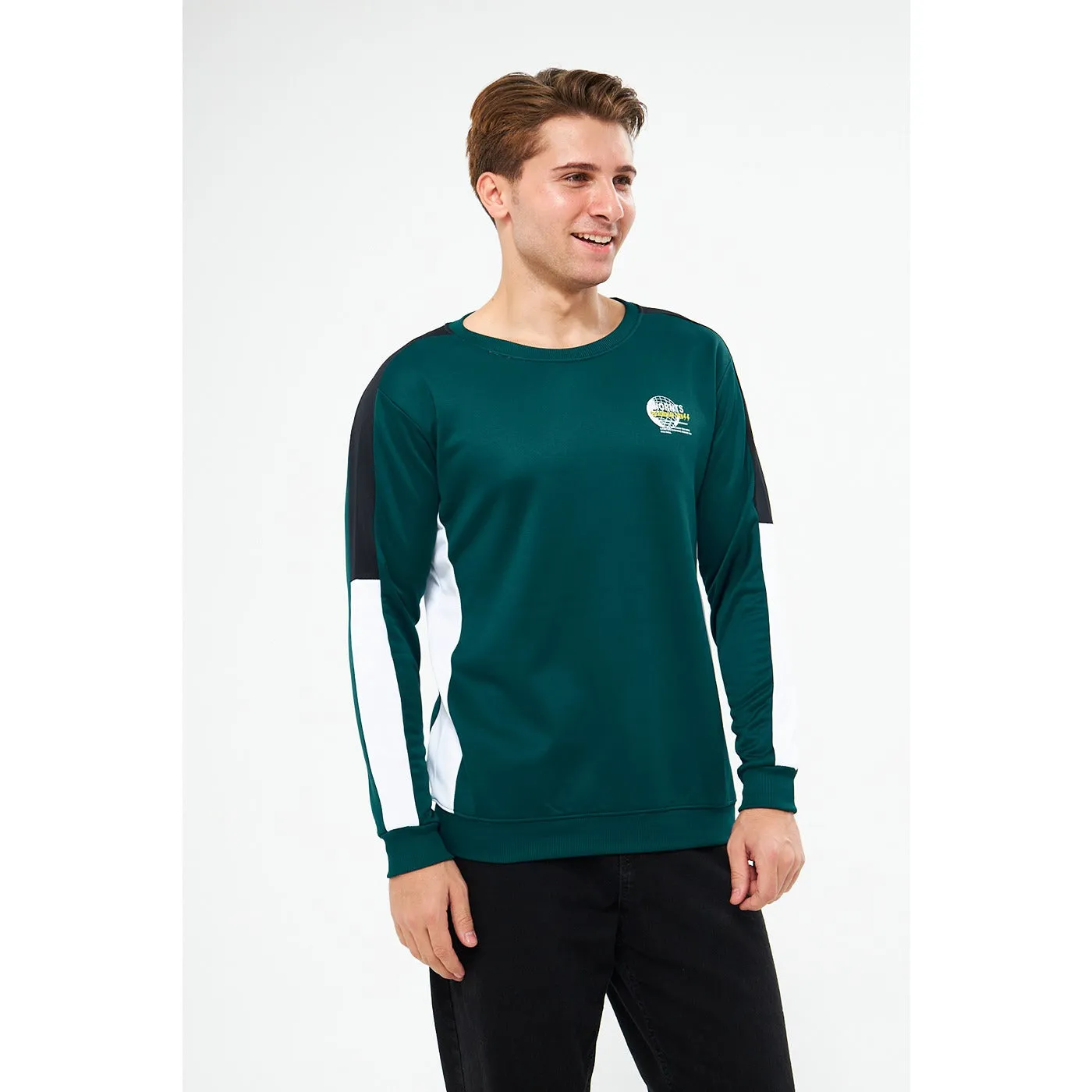 Green Stripe Crew Neck Sweatshirt