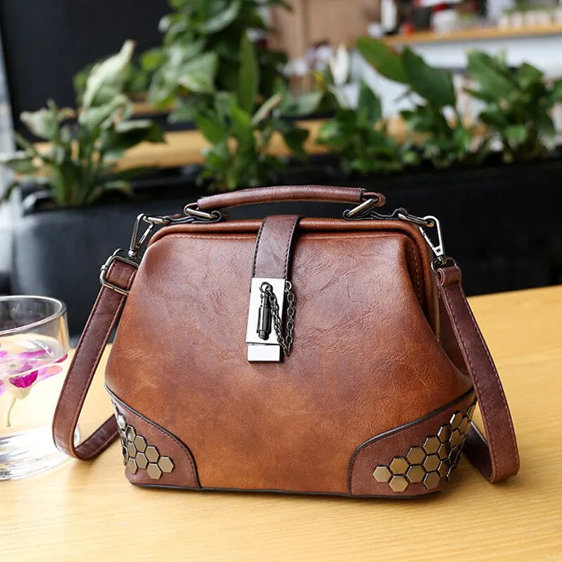 Hip Smart Leather Riveted Cross Body Shoulder Bag