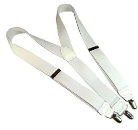 Hold-Ups All White 1 1/2" wide Casual Series Suspenders Y-back USA patented silver No slip clips