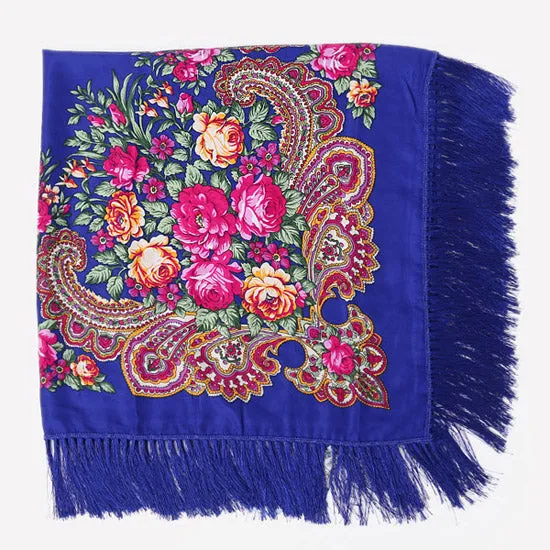 HOT Sale Russian Brand New Fashion Big Size Square Scarf Cotton Long Tassel Print Scarf in Spring Winter Shawl For Women floural