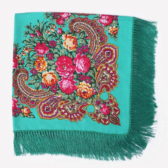 HOT Sale Russian Brand New Fashion Big Size Square Scarf Cotton Long Tassel Print Scarf in Spring Winter Shawl For Women floural