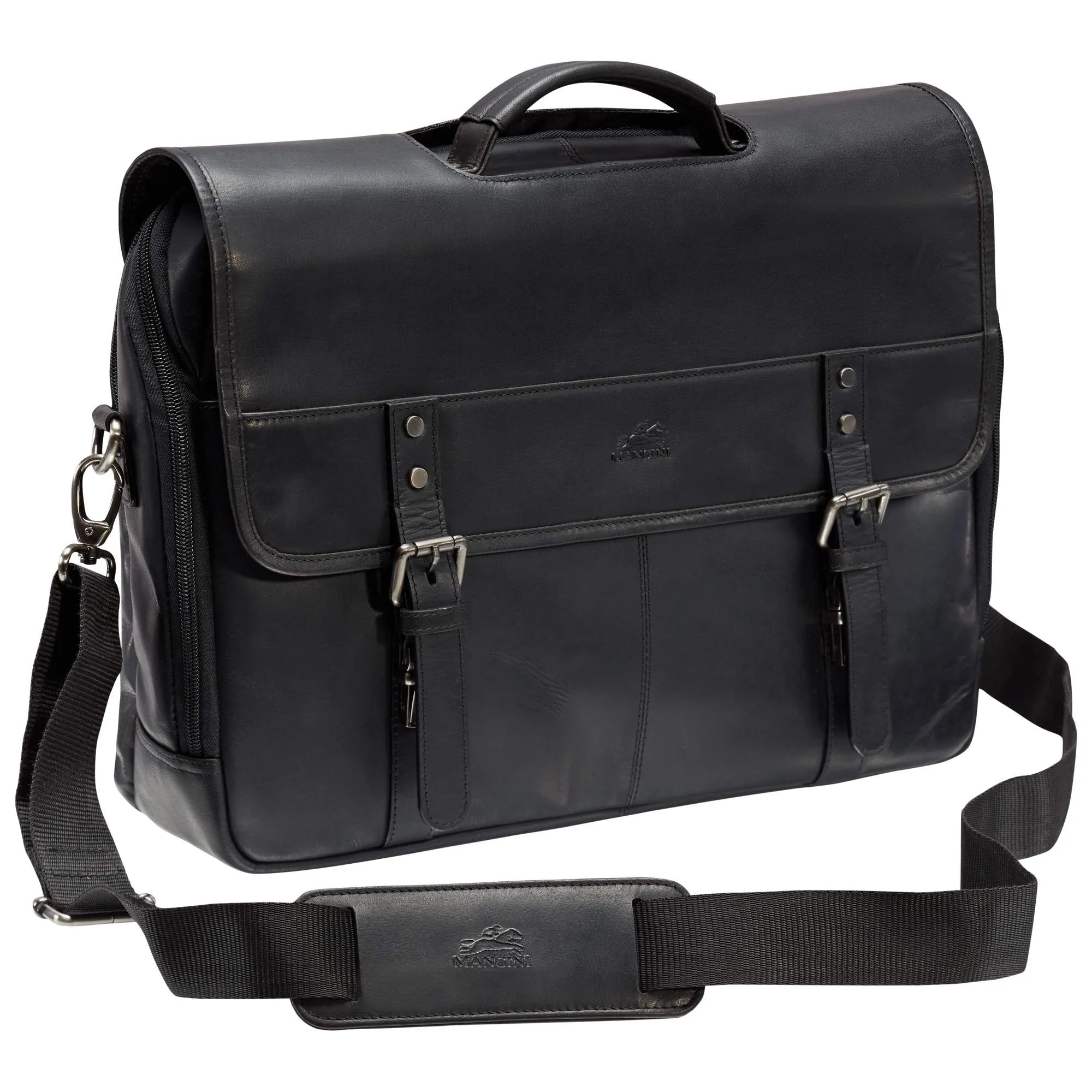 Mancini Leather Double Compartment Briefcase for Laptop and Tablet