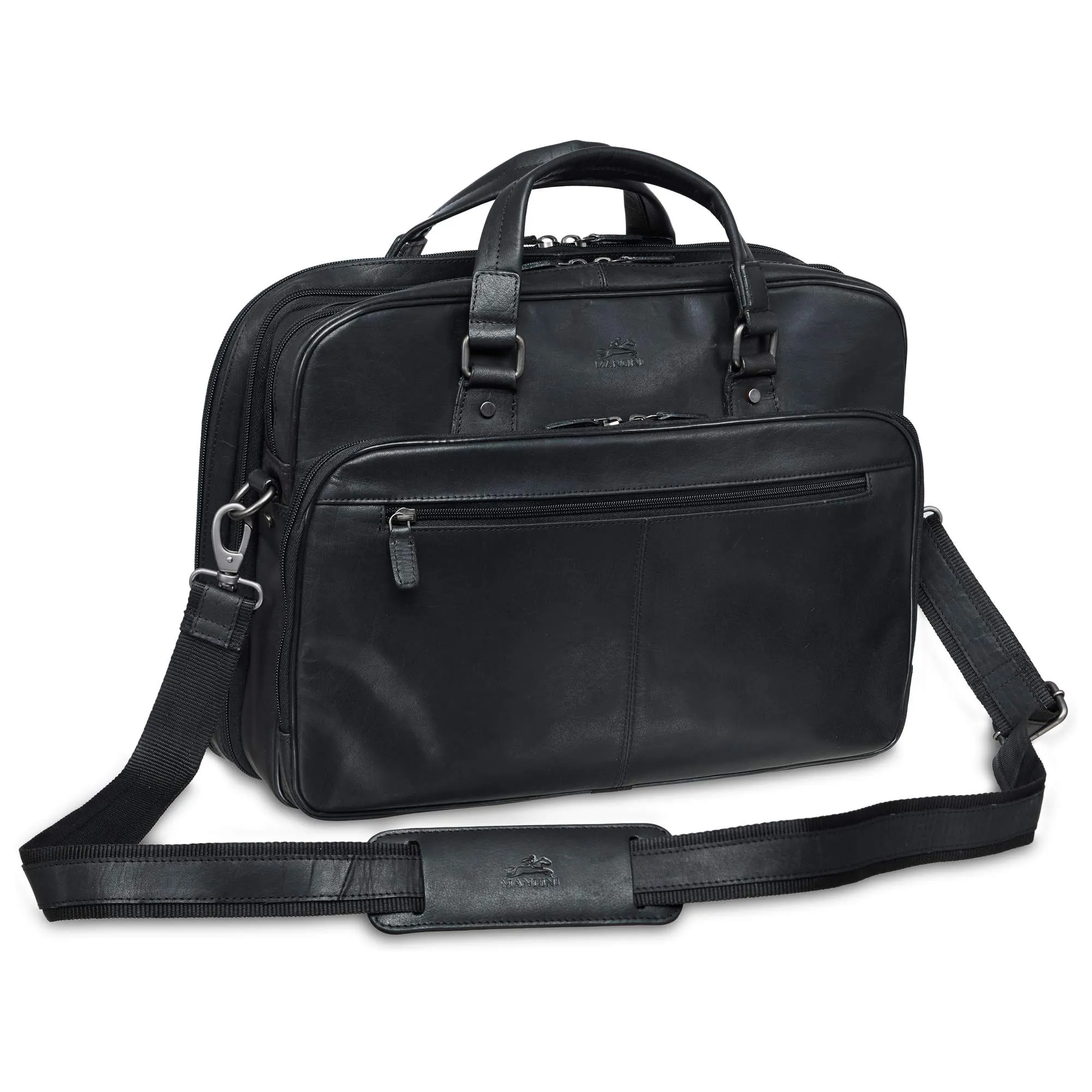 Mancini Leather Expandable Double Compartment Briefcase for 15.6” Laptop / Tablet