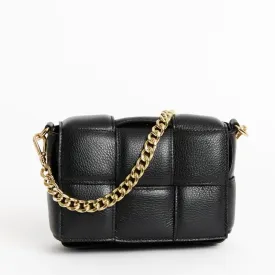 Margot Black Leather Woven Bag