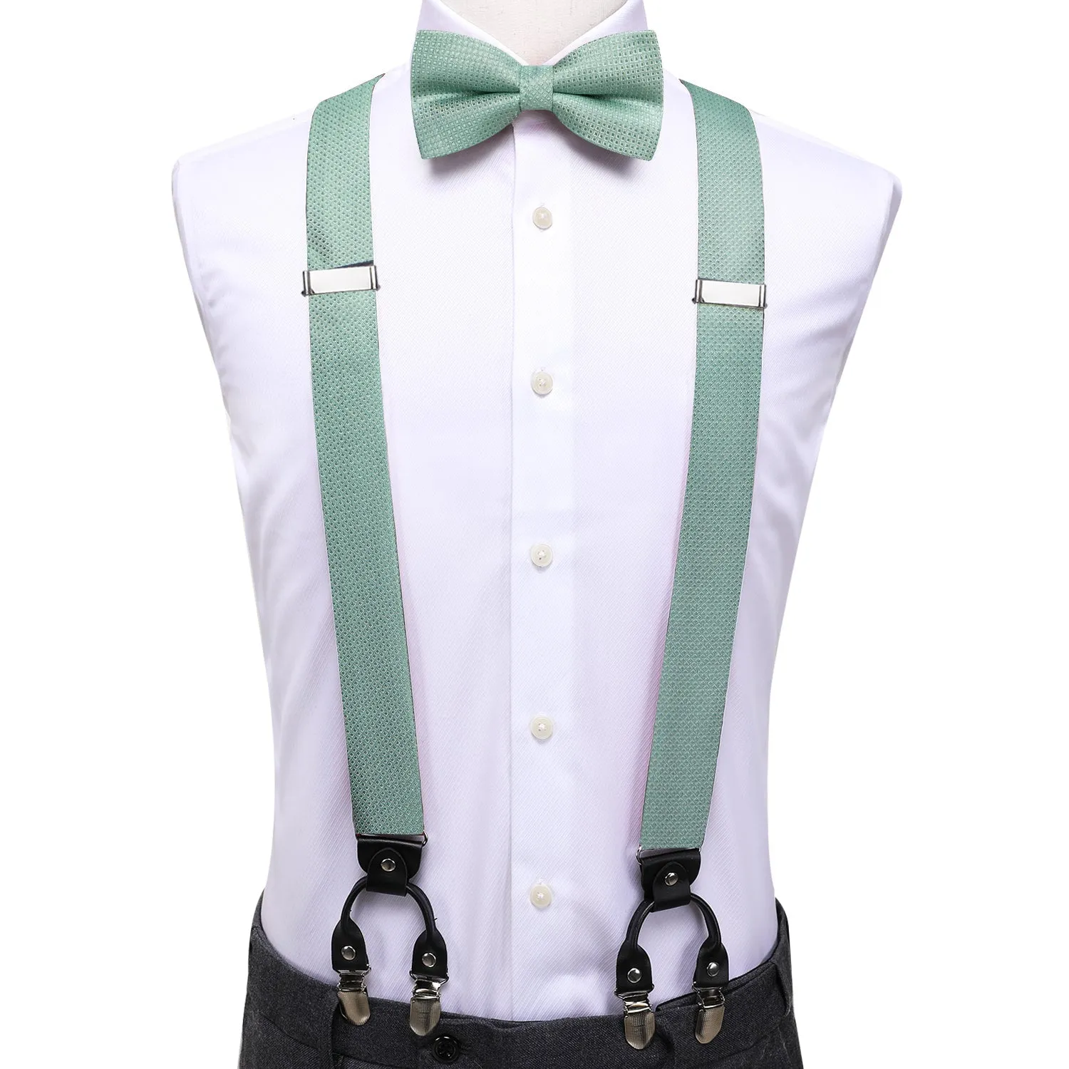 MediumAquamarine Geometric Y Back Brace Clip-on Men's Suspender with Bow Tie Set