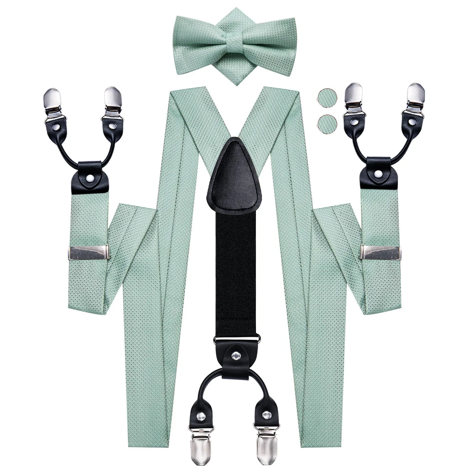 MediumAquamarine Geometric Y Back Brace Clip-on Men's Suspender with Bow Tie Set